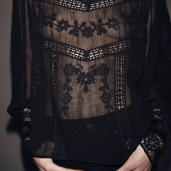 VELVET LADDER TRIM BLOUSE ZW COLLECTION
Zara Black Sheer Lace Embroidered Blouse - Picture 5 of 14